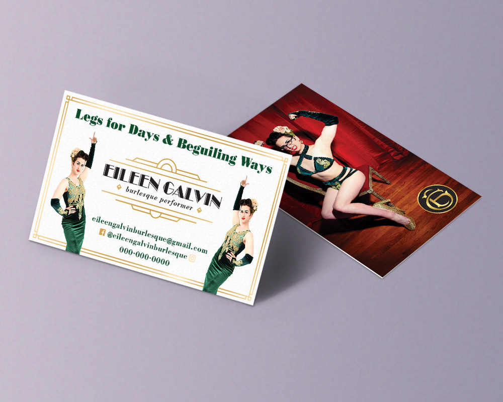 Business cards of a burlesque performer.